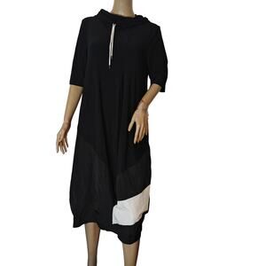 Joseph Ribkoff Black Cocoon Midi Dress Hooded Asym Hem Size 10